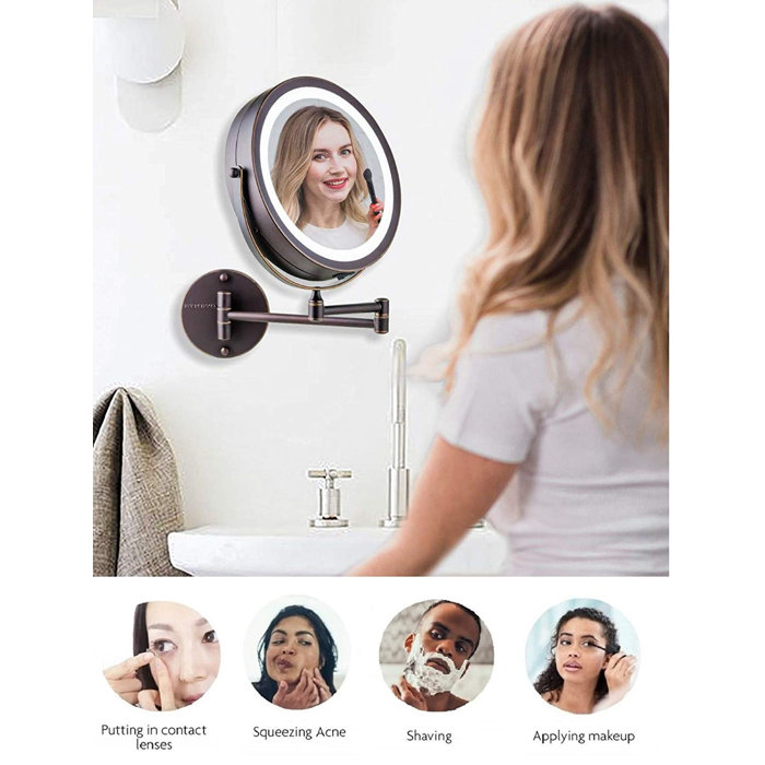 Ovente 7" Lighted Wall Mount Makeup Mirror with Round LED, Compact